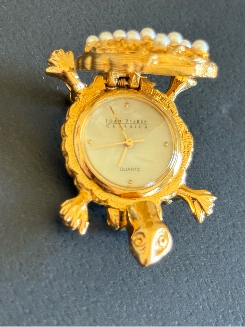 Joan Rivers Gold Turtle Pendant Brooch Watch with Pearls